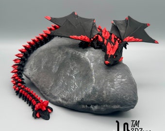 Wolf Wing Dragon, 43 cm de long, dragon loup ailé mobile, imprimé en 3D