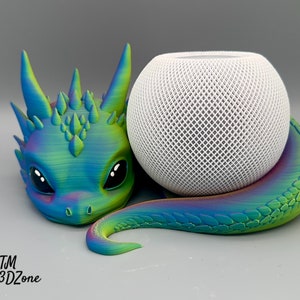 Baby Dragon Stand with Hand-Painted Eyes Compatible with Apple HomePod mini and Amazon Echo Dot Gen.5 Rosy Cloud