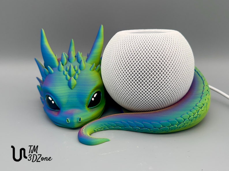 Baby Dragon Stand with Hand-Painted Eyes Compatible with Apple HomePod mini and Amazon Echo Dot Gen.5 Rosy Cloud