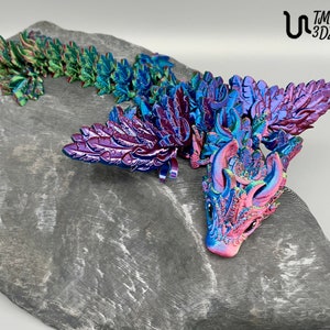 Baby Lunar Wing Dragon, poseable 3d printed winged baby moon dragon with hand painted eyes