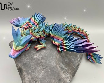 Crystal Wing Dragon Regenbogen, beweglicher 3d gedruckter geflügelter Kristalldrache in Regenbogenfarben