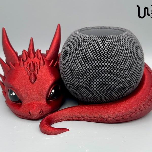 Supporto Baby Dragon con occhi dipinti a mano compatibile con Apple HomePod mini e Amazon Echo Dot (Gen.5)