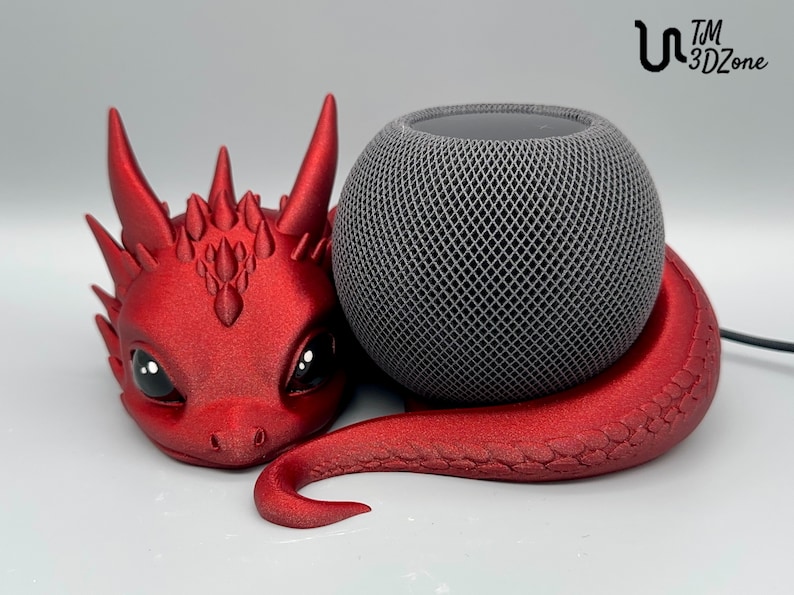 Baby Dragon Stand with Hand-Painted Eyes Compatible with Apple HomePod mini and Amazon Echo Dot Gen.5 Galaxy Rot