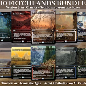 10 x MTG Fetchland Proxies Borderless Fullart - Konstklassikerpaket (+ halvtransparenta textrutor)