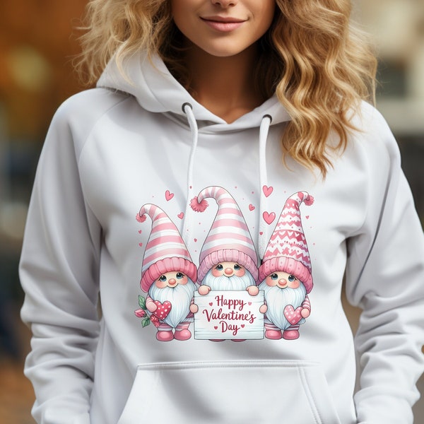 Sudadera con capucha Gnomo San Valentín/Sudadera amantes de Gnomo/sudadera tres Gnomo/linda sudadera de Gnomo/Regalo de amor y esperanza