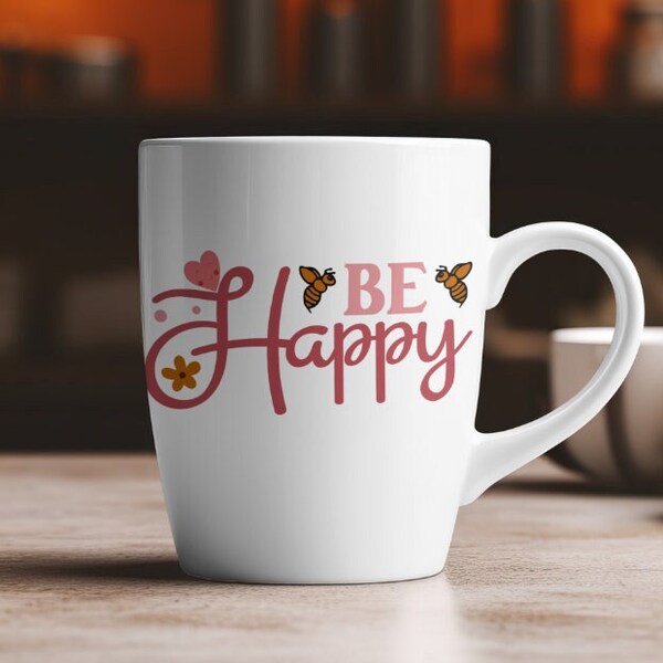 Taza Mensaje Motivador/Mensaje:"Be Happy"/taza cita motivación/Ideal para té o café/Regalo para una persona especial/taza motivadora