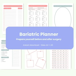 Bariatric Planner Printable, Bariatric Journal, Weight loss Tracker, Bariatric Surgery, Habit Tracker, Gastric Sleeve, Gastric Bypass