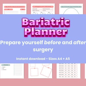 Bariatric Planner Printable, Bariatric Journal, Weight loss Tracker, Bariatric Surgery, Habit Tracker, Gastric Sleeve, Gastric Bypass