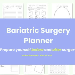 Bariatrische chirurgie planner afdrukbaar, digitale planner, gewichtsverliestracker, gewoontetracker, maagmouw, maagbypass, bariatrisch dagboek