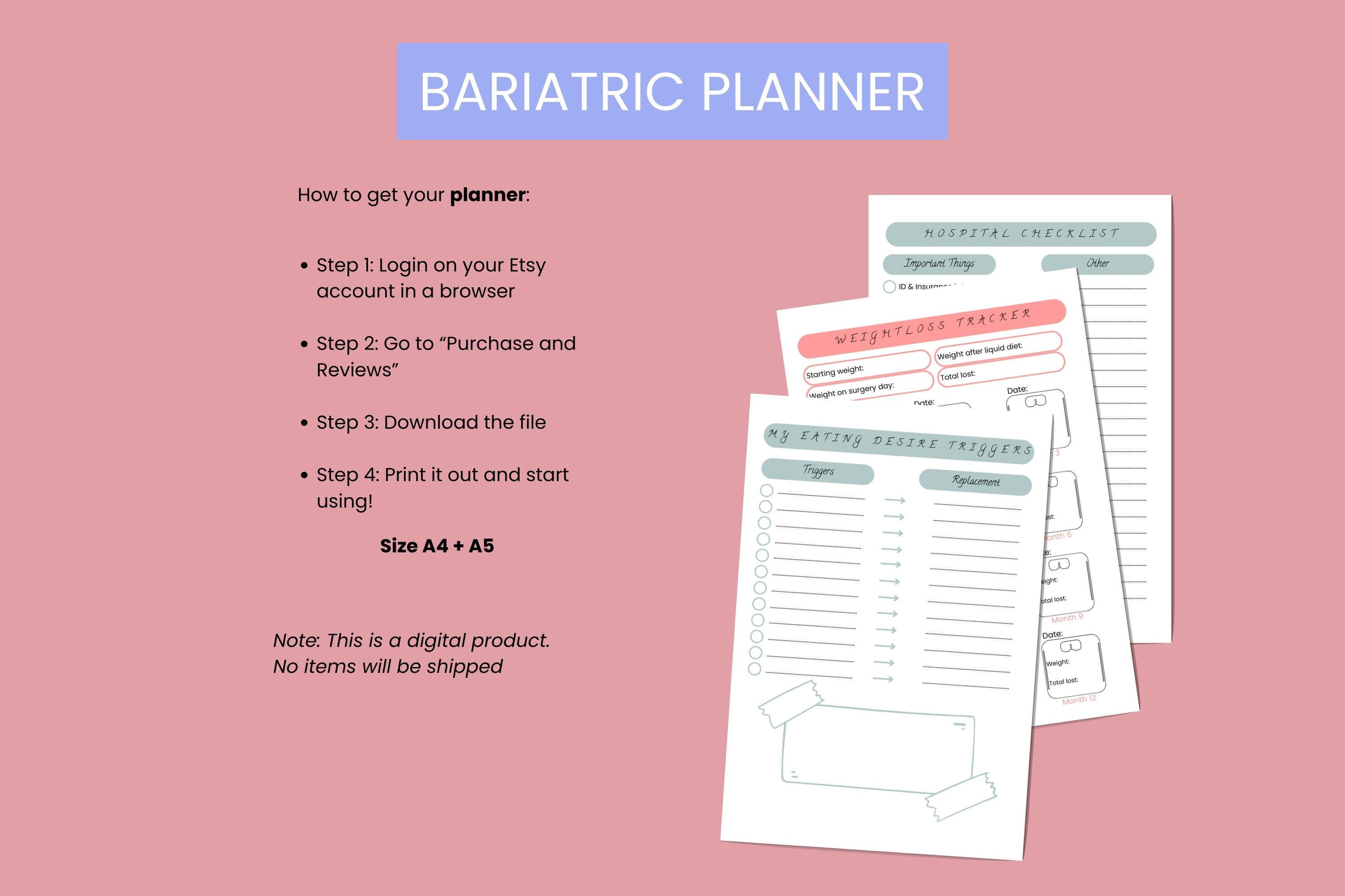 Bariatric Planner Printable, Bariatric Journal, Weight Loss Tracker ...