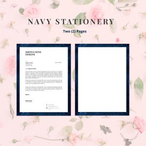Juego de papelería azul marino: elegante papel de escritura de 2 páginas para notas profesionales, invitaciones y correspondencia de oficina premium.