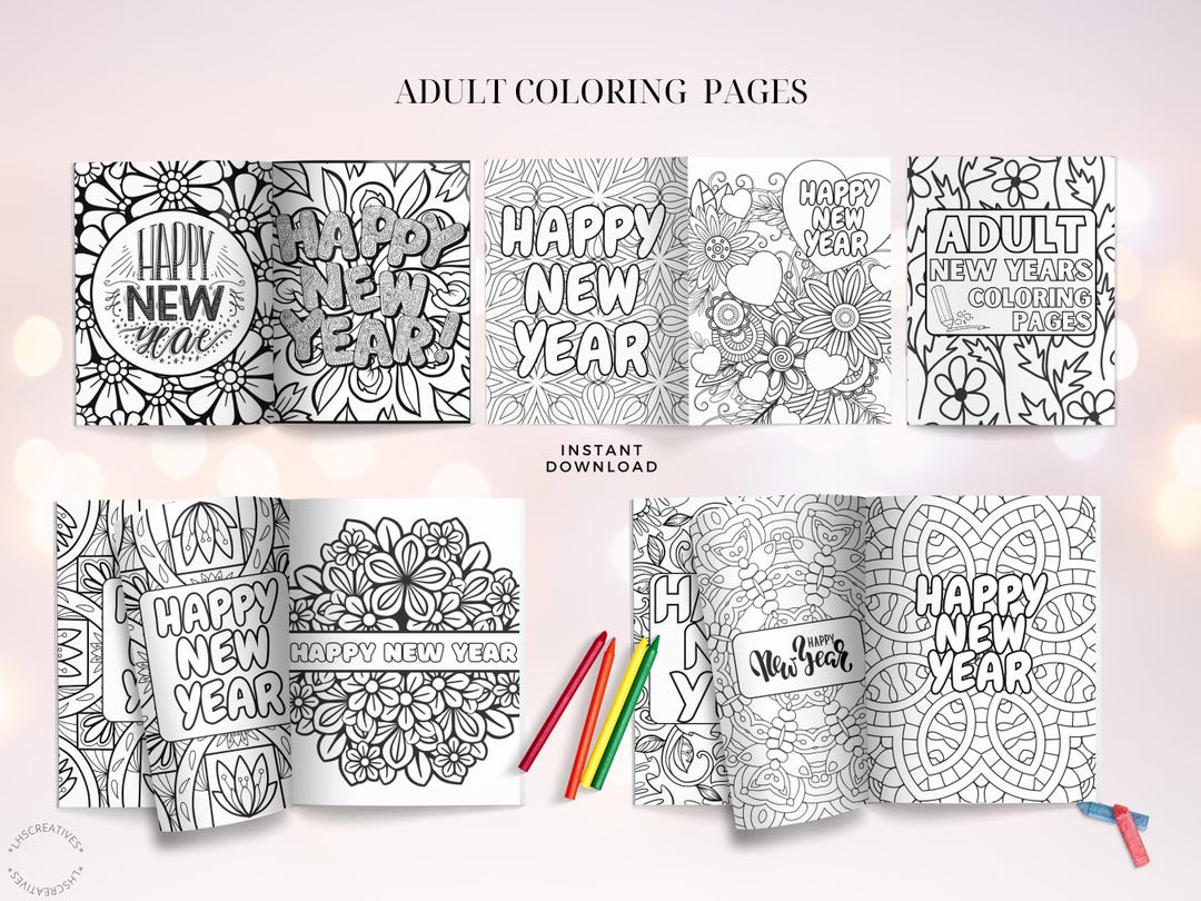 New Year Adult Coloring Pages Printable | 14 Relaxing Mindful Designs ...