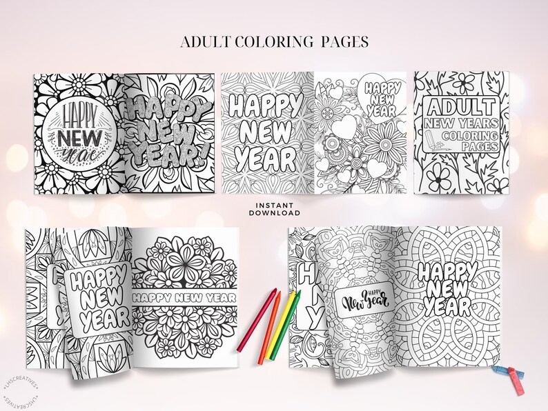 New Year Adult Coloring Pages Printable | 14 Relaxing Mindful Designs ...