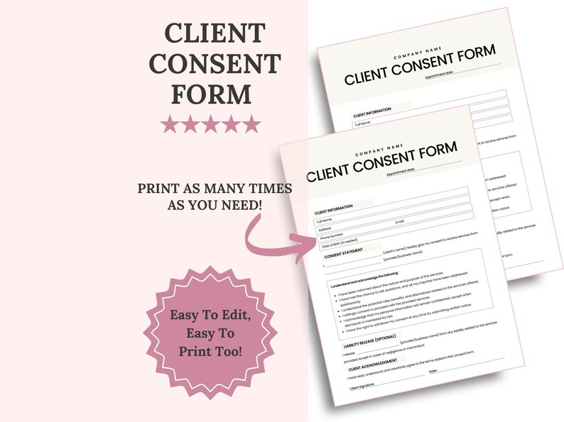 Client Consent Form Template | Editable PDF | Business Document ...