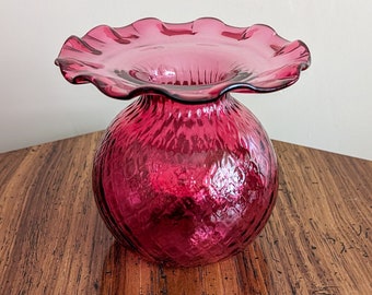 Vintage Hand Blown Cranberry Glass Vase Art Glass by Angelo Rossi
