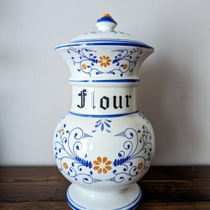 Royal Sealy Heritage Flour Canister / Vintage Kitchen Blue & White Porcelain