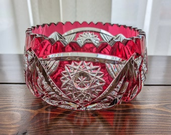 Lausitzer Cranberry Red Cut to Clear Crystal Bowl / Made in Germany