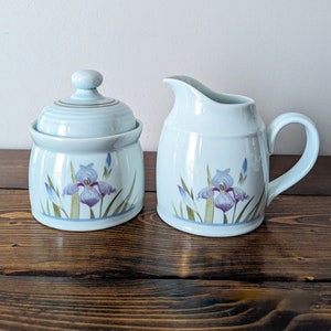 Vintage Royal Doulton Lambethware Cream and Sugar Canisters  Blue Iris