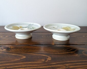 Pair of Vintage Pottery Handpainted Floral Signed Candlestick Holders