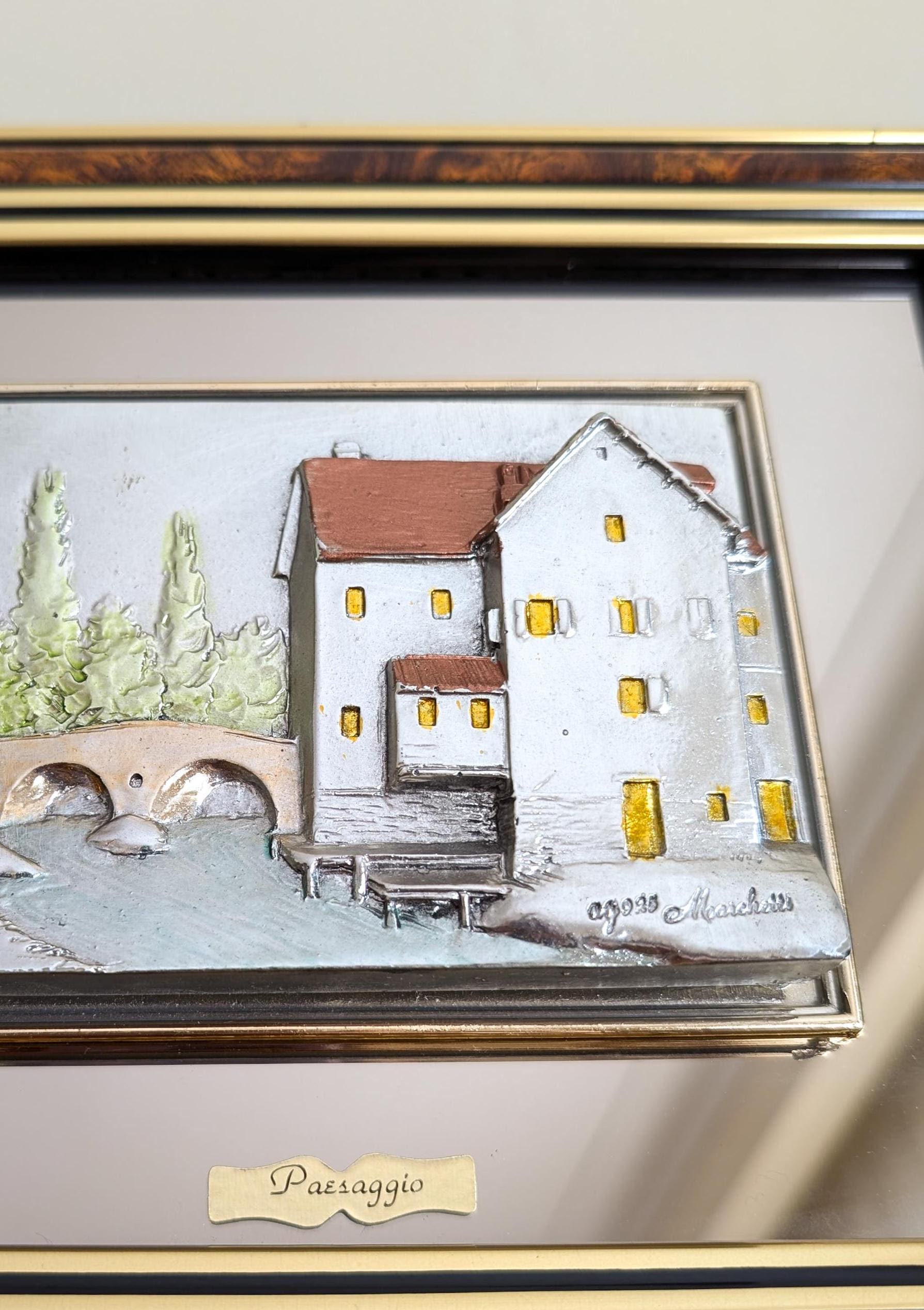 Vintage Italian Sterling Silver Framed Art: 3D Urban