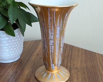 Vintage Gold Ceramic Vase: MCM Art Deco Home Decor