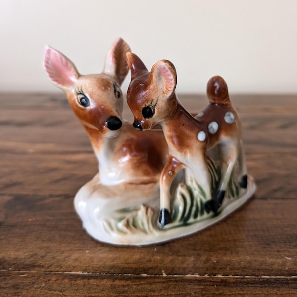 Vintage Shafford Deer Planter: Ceramic Doe and Fawn, Made in Japan