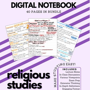 Pode incluir: Caderno digital para estudos religiosos, com 40 páginas num pacote. O design inclui notas manuscritas sobre o judaísmo, o iorubá e outros temas religiosos. O caderno inclui notas de aula, discussões, preparação para exames e definições.