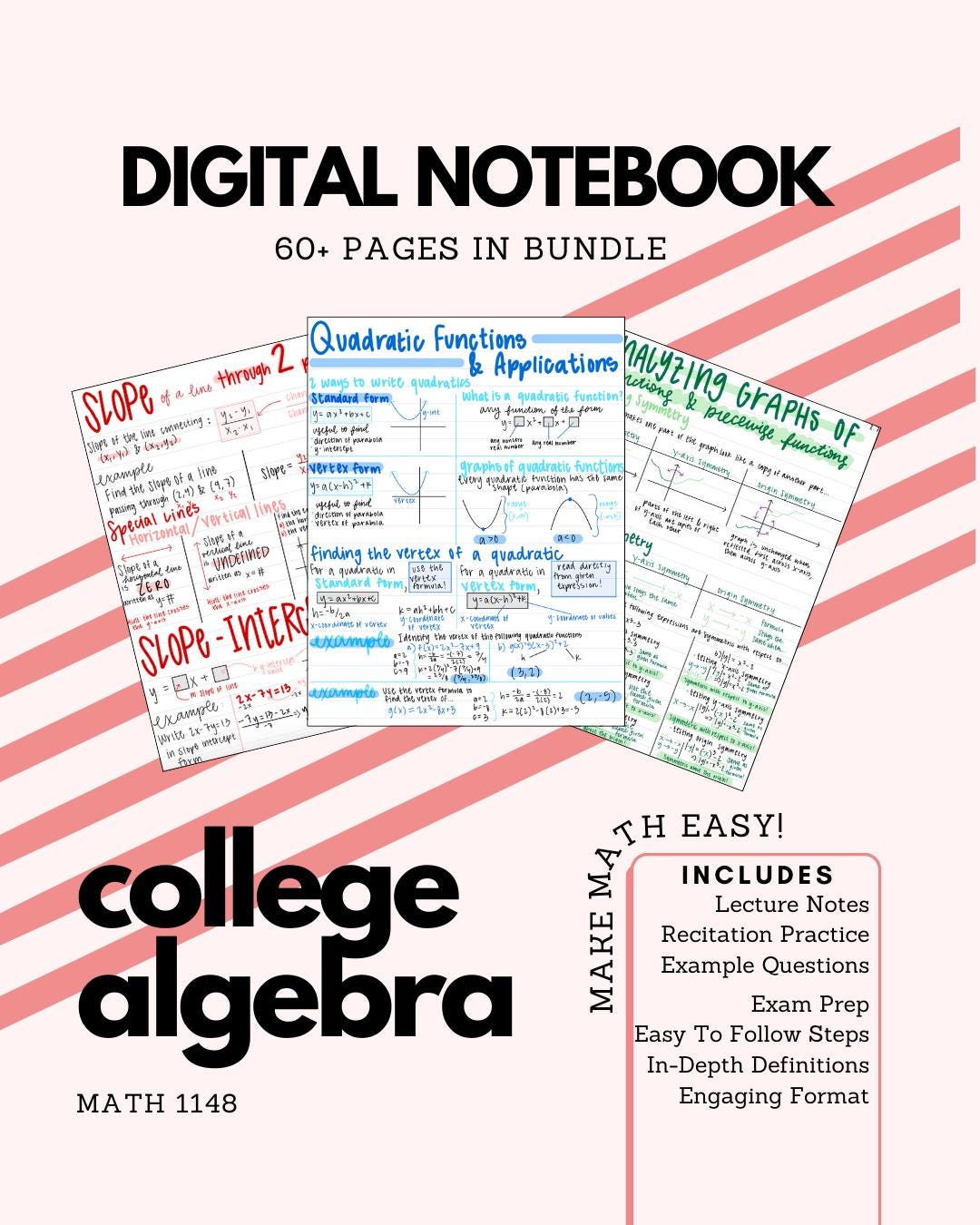 College Algebra Digital Notebook, Course 1148, Goodnotes Handwritten ...