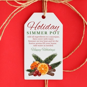 Christmas Winter Simmer Pot Gift Tags | Printable Holiday Teacher Coworker Neighbor Gift | Stovetop Potpourri Recipe Watercolor