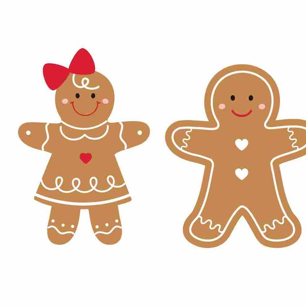 Gingerbread Man and Woman Design SVG PNG Bundle - Cricut - Stickers Crafting Holidays Girl Boy