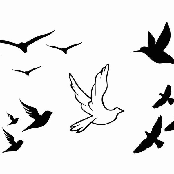 Birds Blackbirds Silhouette Designs SVG PNG Bundle - Cricut - Laser Files - Keychains Stickers Crafting