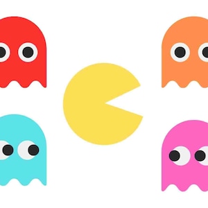 Pac Man and Ghosts Inky Blinky Pinky and Clyde SVG PNG Bundle - Cricut - Laser Files - Stickers Crafting