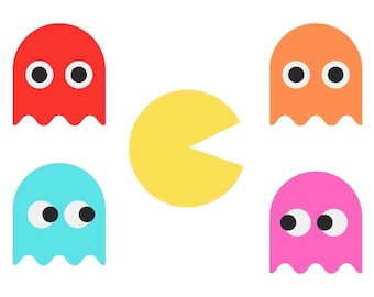 Pac Man and Ghosts Inky Blinky Pinky and Clyde SVG PNG Bundle - Cricut - Laser Files - Stickers Crafting