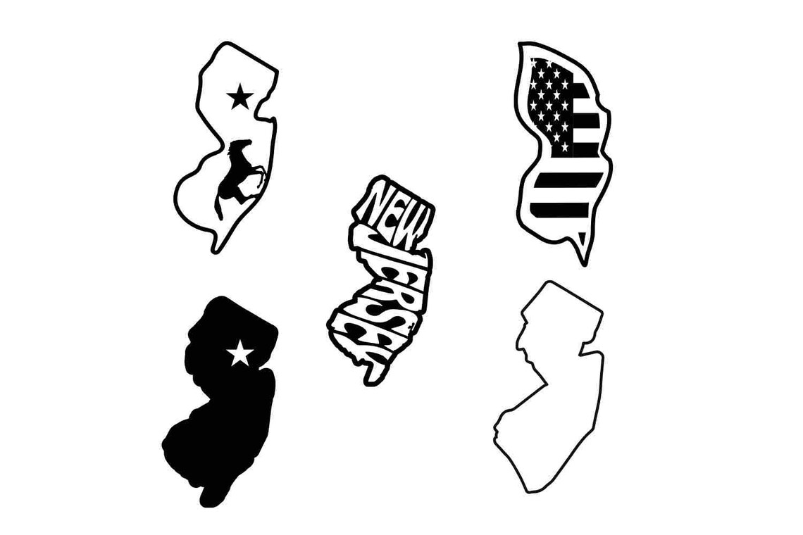 New Jersey State Outline Themed SVG PNG Bundle Laser Files Cricut