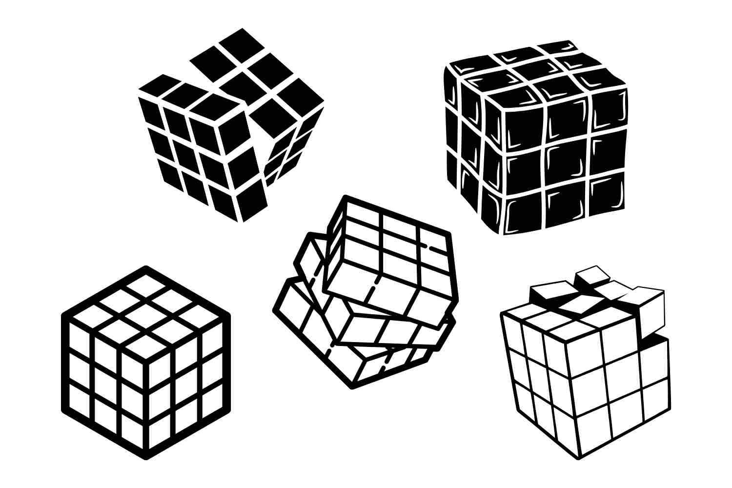 Rubiks Cube Black and White SVG PNG Bundle Designs Laser Files