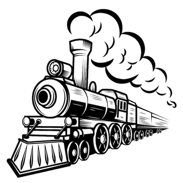 Retro Classic Steam Engine Locomotive SVG PNG Bundle - Multiple File Formats - Stickers Cricut