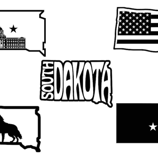 South Dakota State Outline Themed SVG Bundle - Laser Files Cricut - Multiple Formats - Key Chains Stickers