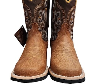 Genuine Leather Boots, Cowboy Boots, Kids Cowboy Boots, Western Boots, Party Boots, Embroidered Boots, Kids Square Toe, honey colored Boots