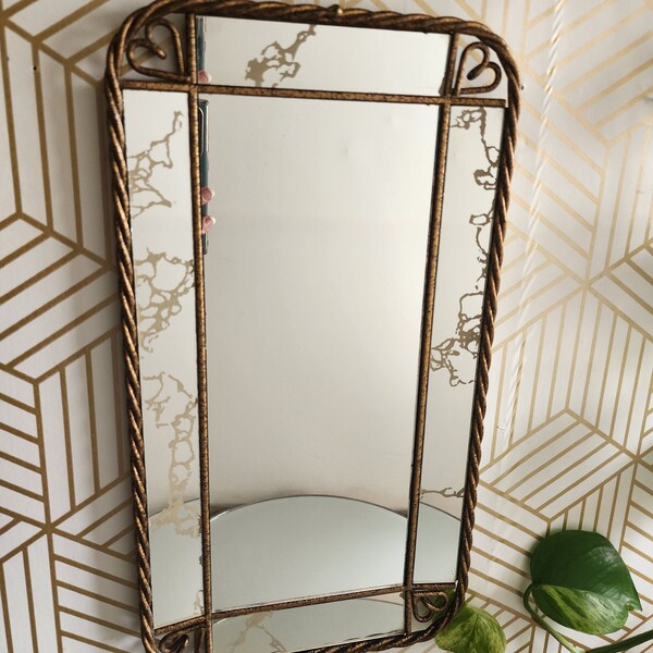 Vintage Gold Veined Mirror - Hanging Mirror - Mirror Tray 8" x 15"