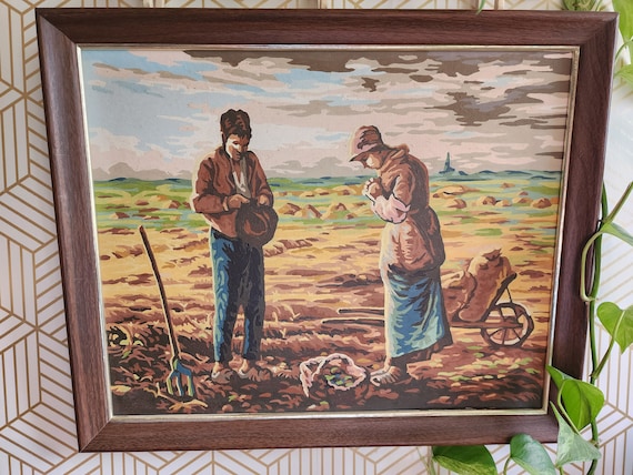 Vintage Oil Painting. 18 × 22. "The Angelus" Rural Scenery
