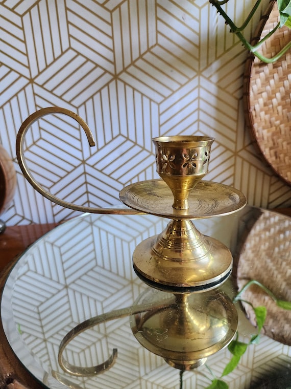 Vintage Brass Chamberstick Candlestick 4.5" x 8”