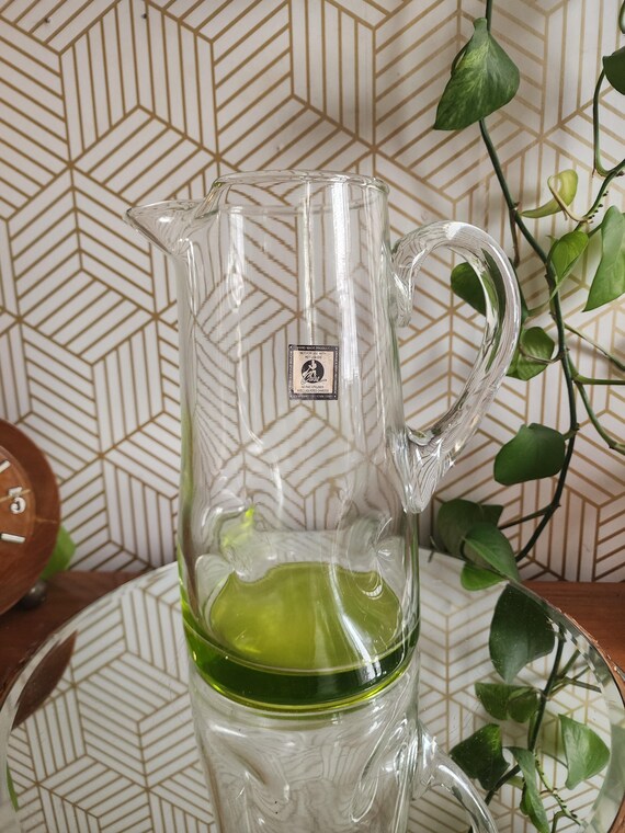 Vintage Handblown Blenko Style Green Dimple Pitcher