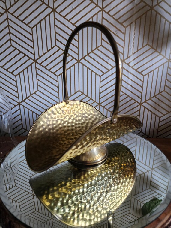 Vintage Gold Hammered Brass Basket FTDA - Made in Holland
