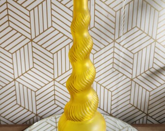 Vintage Spiral Yellow Flashed Genie Decanter with Cork 13" Made in Spain