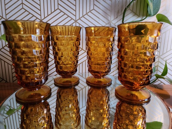 Vintage Whitehall By Indiana Glass Co Set of 4 Amber 8oz Glasses