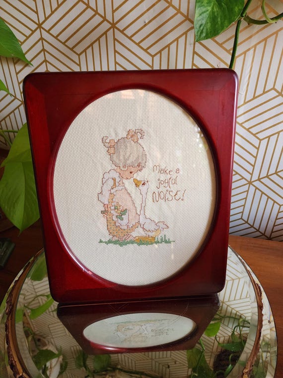 Vintage Precious Moments "Make a Joyful Noise" Framed Crossstitch