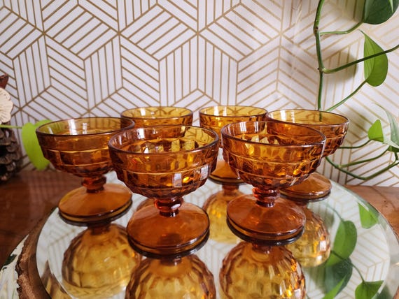 Vintage Whitehall By Indiana Glass Co Set of 6 Amber Coupes
