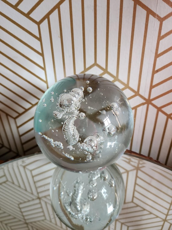 Vintage Large Handblown Murano Alfredo Barbini Glass Controlled Bubble Paperweight