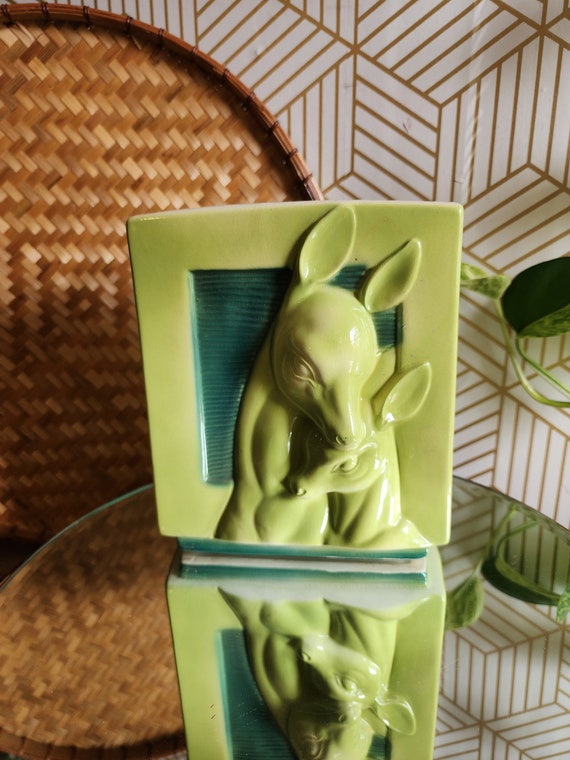Vintage Royal Copley Chartreuse Green Deer Doe Fawn Planter Vase 1940s