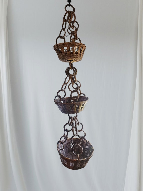 Large 3 Tier Vintage Hanging Woven Wicker Baskets 45"